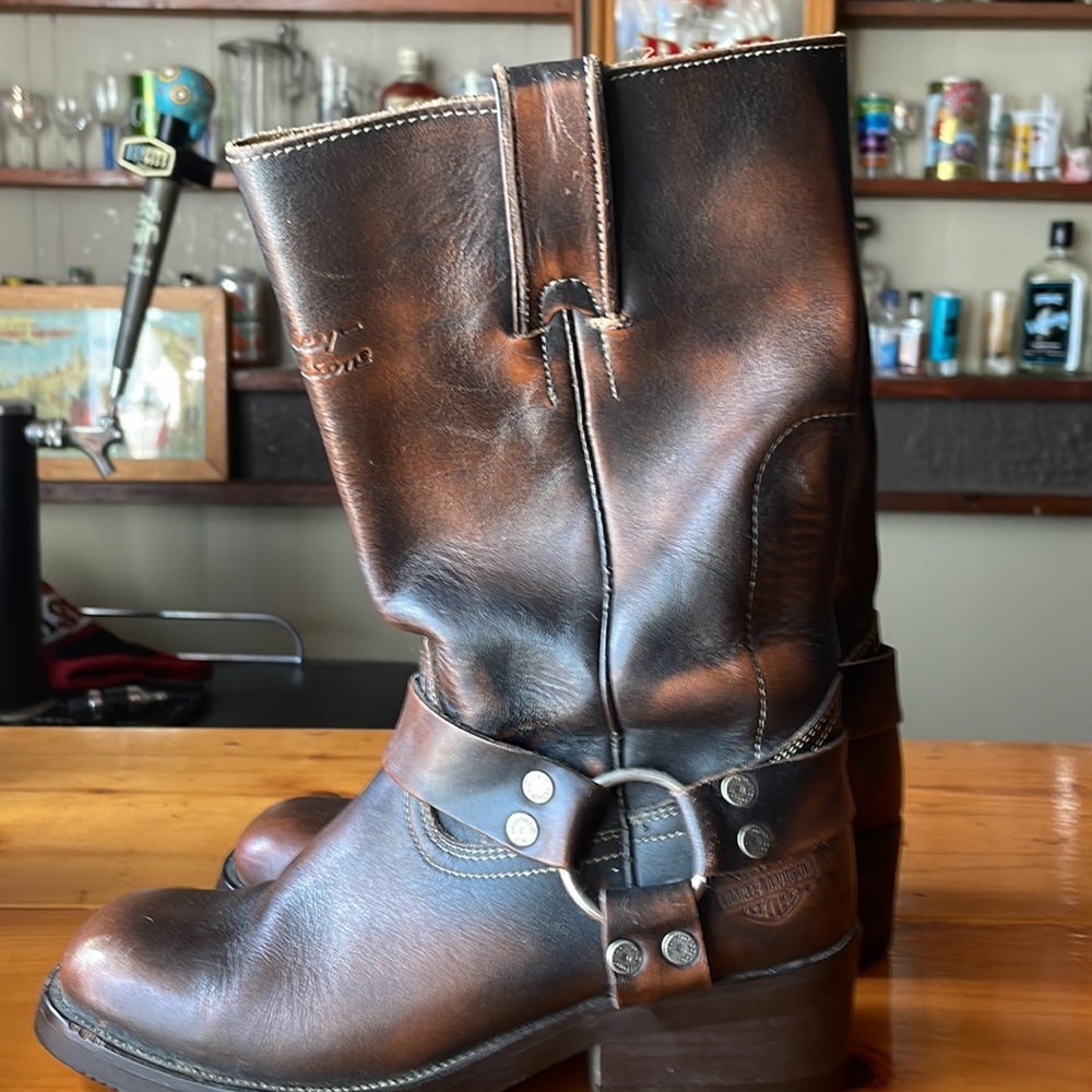 Harley-Davidson Brown Leather Harness Moto Boots
